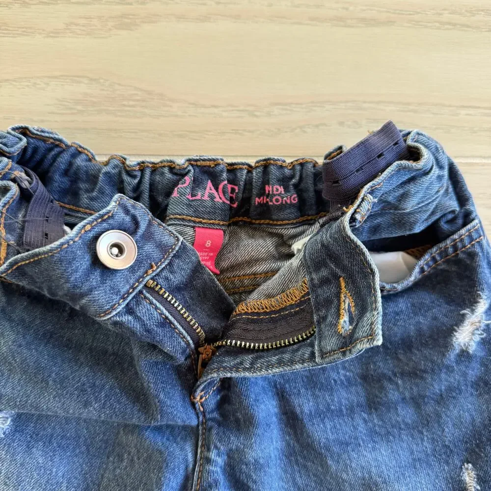 The Children’s Place Girls Blue Size 8  Denim Midi Cuff Jean Shorts